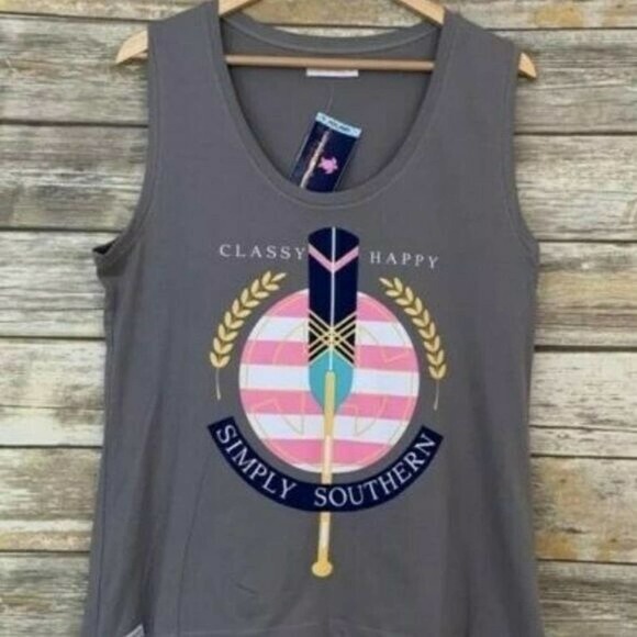 New Simply Southern Classy Happy Oar Tank Top‎ Medium NEW - Picture 1 of 4